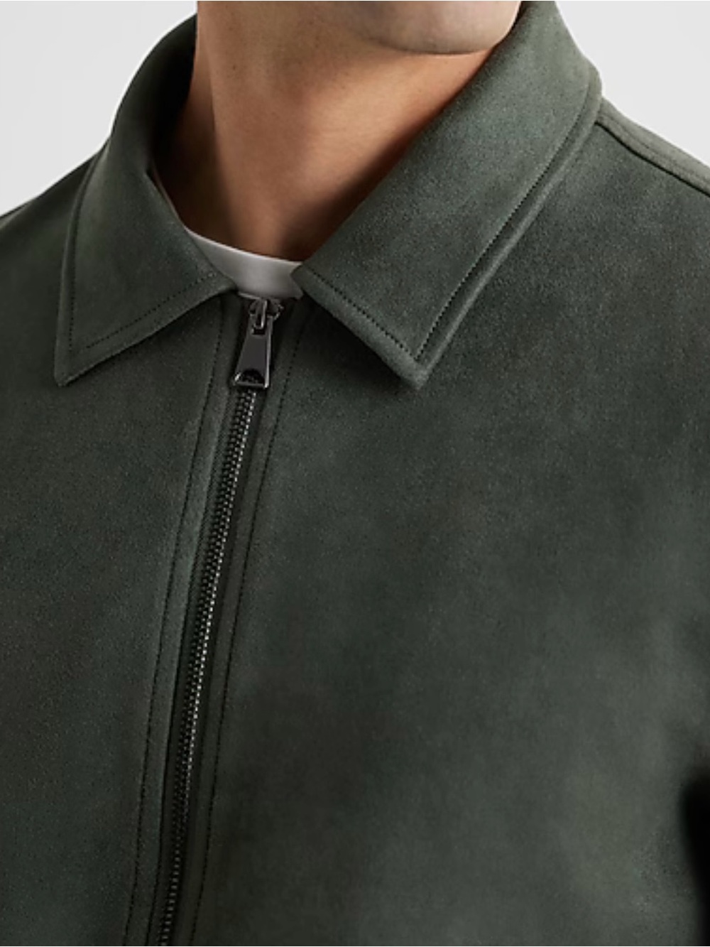 Like NEW Express Men's Suede Bomber Jacket Green - Picture 2 of 9